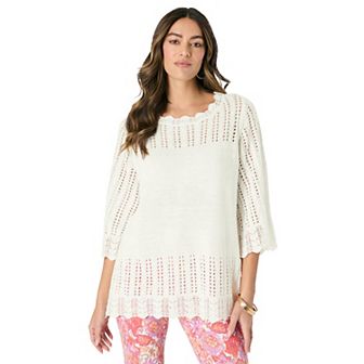 Roaman's Women's Plus Size Pointelle Pullover Sweater