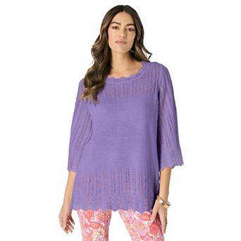 Roaman's Women's Plus Size Pointelle Pullover Sweater