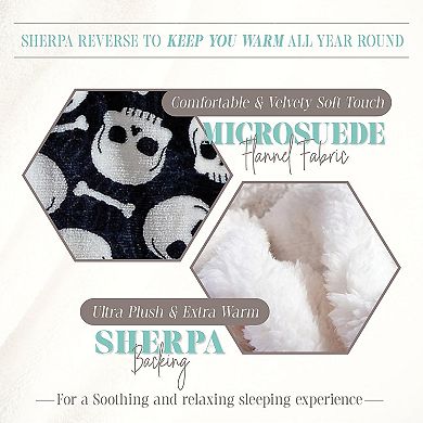 Elegant Comfort Halloween Sherpa Throw Blankets Velvelty Feel,50 X60 SkullsBones