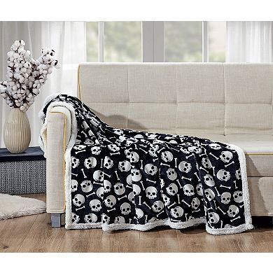 Elegant Comfort Halloween Sherpa Throw Blankets Velvelty Feel,50 X60 SkullsBones