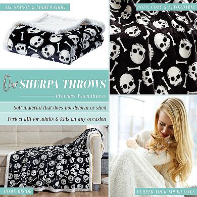 Elegant Comfort Halloween Sherpa Throw Blankets Velvelty Feel,50 X60 SkullsBones