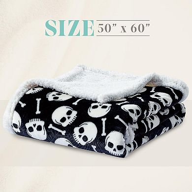 Elegant Comfort Halloween Sherpa Throw Blankets Velvelty Feel,50 X60 SkullsBones