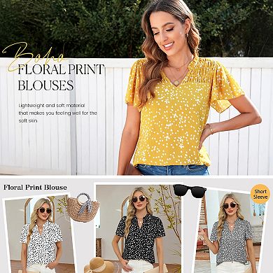 Women's Fashion Short Sleeve V-neck Chiffon Blouse