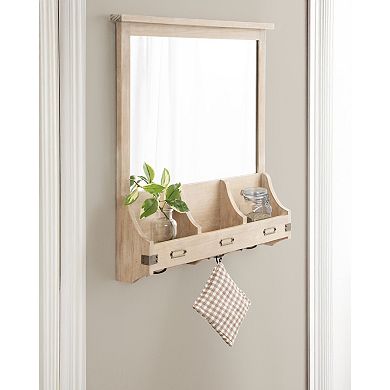 Stallard Wood Wall Mirror with Hooks