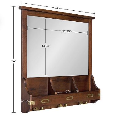 Stallard Wood Wall Mirror with Hooks