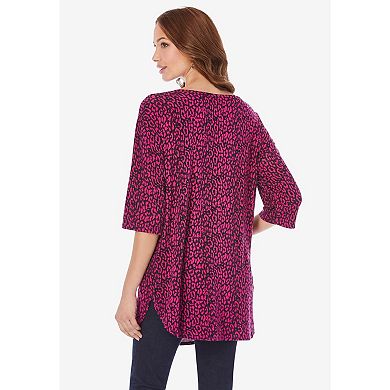 Roaman's Women's Plus Size Printed Side Stripe Legging Set