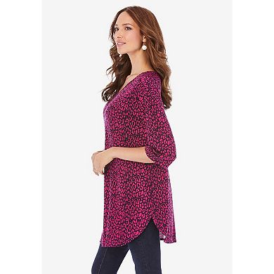Roaman's Women's Plus Size Printed Side Stripe Legging Set