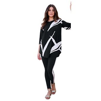 Roaman's Women's Plus Size Printed Side Stripe Legging Set