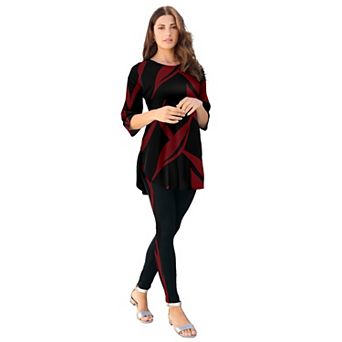 Roaman's Women's Plus Size Printed Side Stripe Legging Set