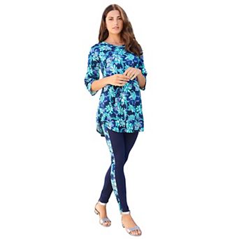 Roaman's Women's Plus Size Printed Side Stripe Legging Set