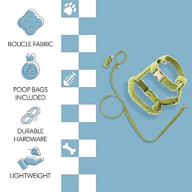 Teddy Bouclé Adjustable H Harness and Leash Walk Set with Poop Bag Pouch