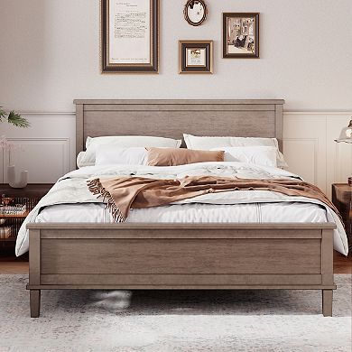 Merax Mid-Century Wood Platform Bed with Headboard and Wood Slat Support