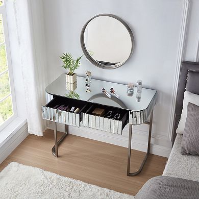 Merax 39" Mirrored Makeup Vanity Table with Stainless Steel Base