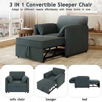 Merax 3-in-1 Convertible Sleeper Chair Adjustable Backrest with Thicked Cushions