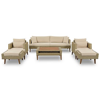 Merax 6-Pieces All Weather PE Wicker Sofa Set, Outdoor Rattan sofa With Double Cushions