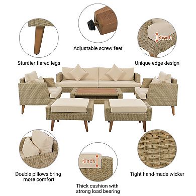 Merax 6-Pieces All Weather PE Wicker Sofa Set, Outdoor Rattan sofa With Double Cushions