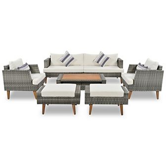 Merax 6 pc All Weather PE Wicker Sofa Set, Outdoor Rattan sofa With Double Cushions
