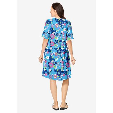 Woman Within Plus Size Button-Front Short Essential Dress