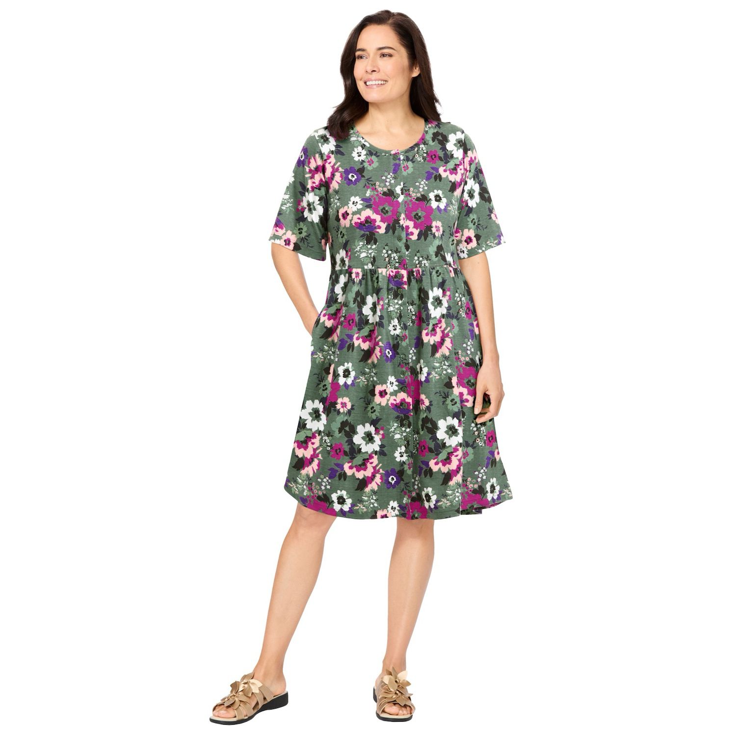 Женские платья Woman Within Plus Size Button-Front Short Essential Dress