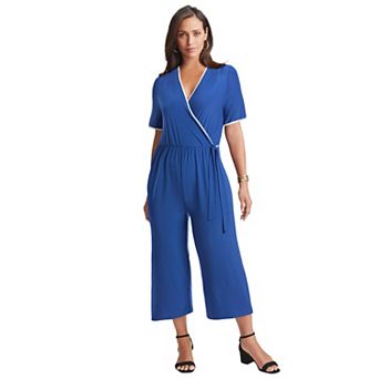 Jessica London Women's Plus Size Stretch Knit Cropped Wide Leg Jumpsuit