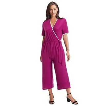 Jessica London Women's Plus Size Stretch Knit Cropped Wide Leg Jumpsuit