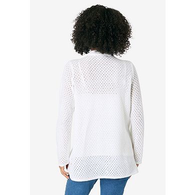 Roaman's Women's Plus Size Handkerchief Hem Pointelle Cardigan Sweater