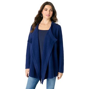 Roaman's Women's Plus Size Handkerchief Hem Pointelle Cardigan Sweater