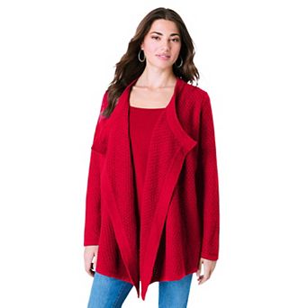 Roaman's Women's Plus Size Handkerchief Hem Pointelle Cardigan Sweater