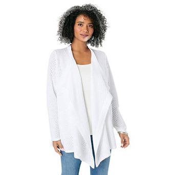 Roaman's Women's Plus Size Handkerchief Hem Pointelle Cardigan Sweater