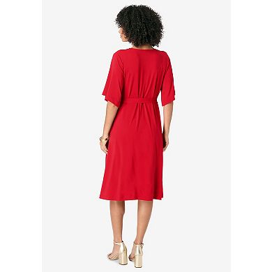 Roaman's Women's Plus Size Plus Size S/S Wrap Fit And Flare Dress