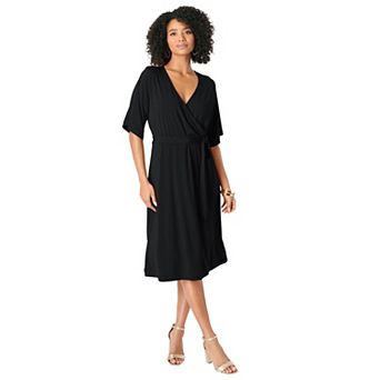 Roaman's Women's Plus Size Plus Size Short Sleeve Wrap Fit And Flare Dress