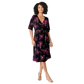 Roaman's Women's Plus Size Plus Size Short Sleeve Wrap Fit And Flare Dress