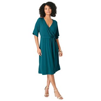 Roaman's Women's Plus Size Plus Size Short Sleeve Wrap Fit And Flare Dress