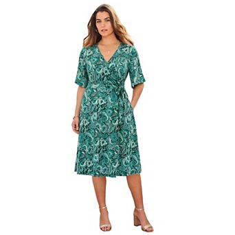 Roaman's Women's Plus Size Short Sleeve Wrap Fit And Flare Dress
