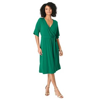 Roaman's Women's Plus Size Plus Size Short Sleeve Wrap Fit And Flare Dress