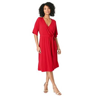 Roaman's Women's Plus Size Plus Size Short Sleeve Wrap Fit And Flare Dress
