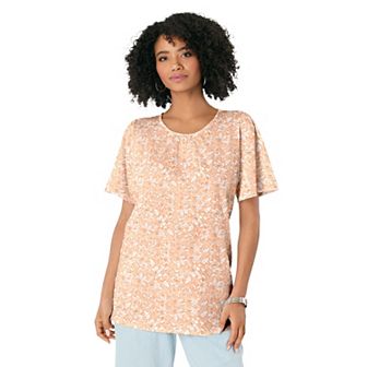 Roaman's Women's Plus Size Flutter-Sleeve Textured Tee
