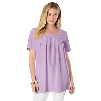 Roaman's Women's Plus Size Square Neck Eyelet Tunic