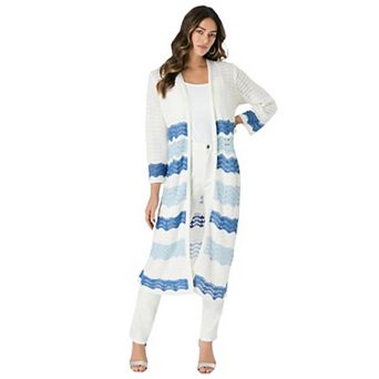 Roaman's Women's Plus Size Long Pointelle Cardigan Sweater