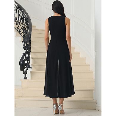 Women's Wide Leg Jumpsuits Chiffon V Neck Cocktail Sleeveless Jumpsuit
