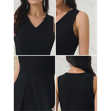 Women's Wide Leg Jumpsuits Chiffon V Neck Cocktail Sleeveless Jumpsuit