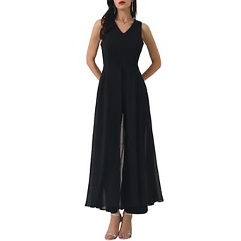Women's Wide Leg Jumpsuits Chiffon V Neck Cocktail Sleeveless Jumpsuit