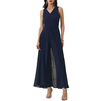 Women's Wide Leg Jumpsuits Chiffon V Neck Cocktail Sleeveless Jumpsuit