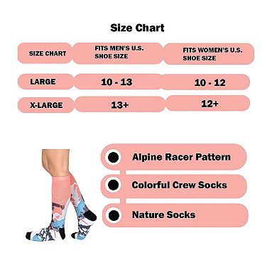Alpine Racer Pattern CoolMax 2 Pair Socks, Men & Women Socks