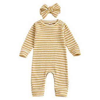 Baby Girls Striped Romper with Bow