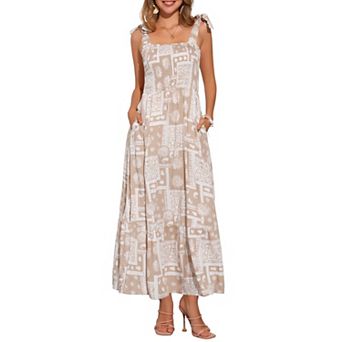 Summer Printed Dress for Women's Spaghetti Strap Square Neck A-Line Long Maxi Dresses
