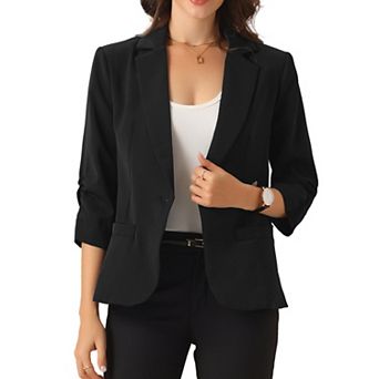 Blazers for Women's Open Front Casual Outfits Work Office Suit Jackets Ruched 3/4 Sleeve Blazer