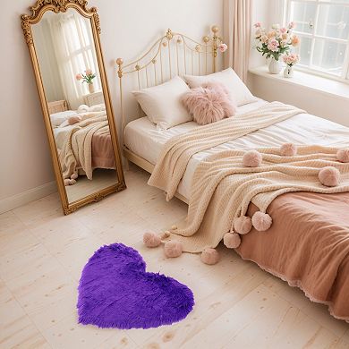 1Pc Heart Shape Plush Mat Soft Absorbent Washable Toilet Shag Area Rugs 28"x36"