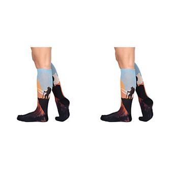 Sunset Stroll Pattern Men and Women 2 Pair Socks, Unique colorful Knee High Socks