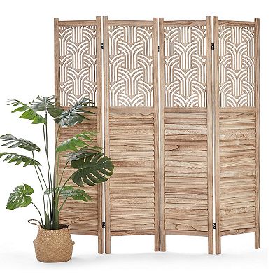 4 Panel Room Dividers, 6 Ft Tall Freestanding Foldable Decorative Cutout Wooden Privacy Screen